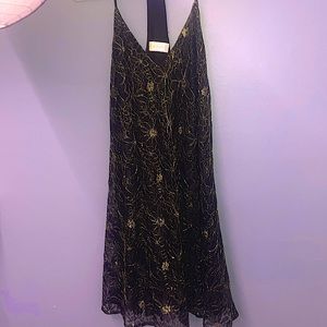 Altar’d State BEAUTIFUL halter black foil flower dress SMALL NWOT